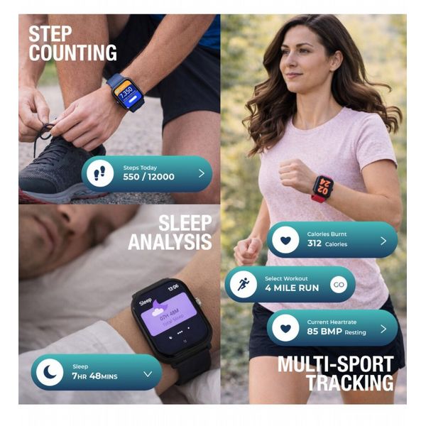 Entity Aero Smartwatch Black with Blue And Grey Silicone Straps