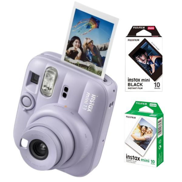 Fujifilm Instax Mini 13 Dreamy Purple Instant Camera + 20-Pack Film Bundle (Glossy & Black Edge)