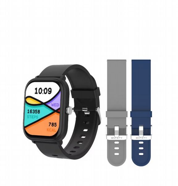 Entity Aero Smartwatch Black with Blue And Grey Silicone Straps